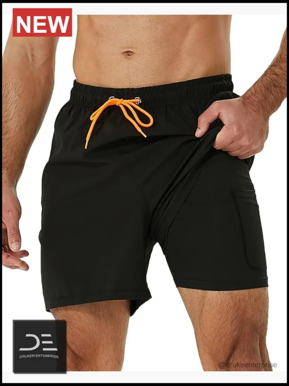 Mens Swim Trunks with Compression Liner 2 in 1 Quick-Dry Zipper Pockets